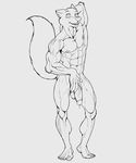  2015 abs anthro arm_behind_head balls biceps canine claws dog erection fangs fur hindpaw holding_penis horny humanoid_penis leaking looking_at_viewer male mammal muscles nipples nude paws pecs penis pose precum ripped sketch smile solo standing teeth tithinian toe_claws toned vein 