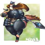  2013 anthro armor big_breasts breasts brown_hair dragon female hair helmet huge_breasts miss_l overweight polearm spear thick_thighs vdisco weapon 