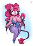  2015 anthro anthrofied blue_eyes cartoon cleavage clothed clothing equine female fishnet friendship_is_magic hair high_heels horn long_hair mammal my_little_pony pinkie_pie_(mlp) plain_background sanders smile solo succubus white_background wings 
