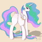  2015 animal_genitalia anus blush butt cartoon cutie_mark dock equine equine_pussy female feral friendship_is_magic hair horn long_hair looking_at_viewer looking_back mammal matimus91 multicolored_hair my_little_pony princess_celestia_(mlp) puffy_anus pussy smile solo teats winged_unicorn wings 