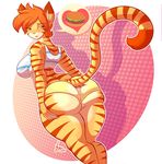  &lt;3 2015 anthro ashamed big_breasts big_butt blush bra breasts burger butt cat clothing ear_piercing feline female food fur hair jaeh looking_back looking_down loree mammal orange_fur orange_hair panties piercing pink_nose short_hair solo standing stripes thick_thighs underwear white_fur wide_hips yellow_fur 