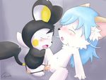  against_wall black_fur black_nose blue_hair blush clyndemoon dildo emolga eyes_closed female fur hair lesbian mammal navel nintendo open_mouth pok&eacute;mon pussy pussy_juice rodent sex_toy spread_legs spreading squirrel strapon video_games white_fur yellow_fur 