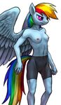  2014 anthro anthrofied breasts clothed clothing cutie_mark equine female friendship_is_magic hair half-dressed mammal multicolored_hair murskme my_little_pony pegasus plain_background purple_eyes rainbow_dash_(mlp) rainbow_hair solo topless white_background wings 