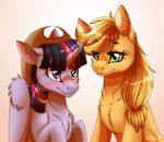  2015 applejack_(mlp) blush cute duo earth_pony equine female feral friendship_is_magic horn horse inuhoshi-to-darkpen mammal my_little_pony pony smile twilight_sparkle_(mlp) winged_unicorn wings 