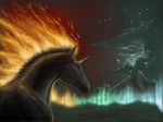  2006 ambiguous_gender aura black_fur cloud dragon equine field fire fur grass horn karayan mammal mane mountain night outside ox-of-ice red_eye star starry_sky unicorn 