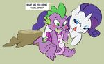  2015 apron blush bulge clothing duo equine erection female feral friendship_is_magic fur green_eyes hair horn horse male mammal my_little_pony penis ponchuzn pony rarity_(mlp) solo spike_(mlp) unicorn white_fur 