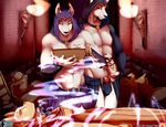  2015 abs ankh anthro anubian_jackal bulge canine clothed clothing duo eyes_closed half-dressed hieroglyphics hood jackal magic male mammal muscles nipples pecs ritual salkitten topless torch wetblush 