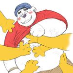  bear belly_rub blush clothing cute grope male mammal nipple_stimulation overweight unknown_species wantaro 