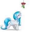  blue_hair blush cat-named-fish christmas cutie_mark digital_media_(artwork) equine eyes_closed fan_character female fur hair hi_res holidays hooves horn long_hair mammal mistletoe my_little_pony plain_background plant solo two_tone_hair unicorn white_fur 