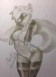  2015 5_fingers anthro bedroom_eyes breasts canine female fox gombih hair looking_at_viewer mammal miles_df monochrome navel nipples nude plain_background short_hair sketch solo standing white_background 