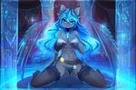  2015 anthro blue_eyes blue_hair bra breasts clothed clothing crown equine female friendship_is_magic fur hair horn koveliana legwear long_hair looking_at_viewer mammal my_little_pony navel panties princess_luna_(mlp) royaltride skimpy solo spread_legs spreading stockings underwear unicorn winged_unicorn wings 