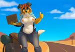  2015 anthro bag blue_eyes breasts canine chubby clothing desert digital_media_(artwork) dog female hitchhiking mammal melissa_(locosaltinc) mouth_hold navel nipples pants road shirt shirt_lift sign solo voluptuous wolfy-nail 