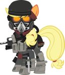  absurd_res alpha_channel applejack_(mlp) armor assault_rifle blonde_hair equine female feral friendship_is_magic gun hair helmet hi_res horse killzone knife looking_at_viewer mammal my_little_pony plain_background pony ranged_weapon rifle solo transparent_background weapon zvn 