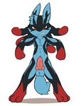  2015 3_fingers 3_toes angry animal_genitalia anthro balls canine_penis chibi clenched_teeth erection fur knot looking_at_viewer lucario male mega_evolution mega_lucario nintendo oob penis pink_penis pok&eacute;mon pose red_eyes solo standing teeth toes vein veiny_penis video_games 