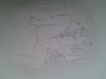  anthro anus big_breasts bipedal breasts cat feline female greyscale hair long_hair lying mammal monochrome on_back one_eye_closed pencil_(artwork) pussy solo traditional_media_(artwork) unknown_artist wink 