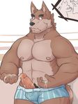  2014 abs anthro barazoku big_penis boxers brown_fur canine clothed clothing cum cum_drip cum_on_hands dog dripping erection fur half-dressed humanoid_penis humor male mammal misterbunny56 muscles nipples pecs penis skimpy solo tight_clothing topless underwear 