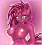  &lt;3 abstract_background absurd_res anthro bedroom_eyes big_breasts breasts digital_media_(artwork) equine fan_character female friendship_ring fur hair hi_res horn long_hair looking_at_viewer mammal my_little_pony navel nipples pink_fur pink_hair sixpathoffriendship smile solo standing unicorn 