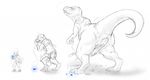  allosaurus anthro anus clothing cum cumshot digitigrade dinosaur feral greyscale human kyrio male mammal monochrome orgasm penis sequence solo spot_color torn_clothing transformation 