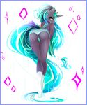  anthro butt clothed clothing crystal_whip equine fan_character female hair half-dressed horn koveliana long_hair looking_at_viewer looking_back mammal my_little_pony panties presenting presenting_hindquarters socks solo thigh_gap topless underwear unicorn 