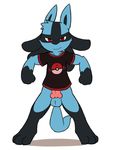  2015 3_fingers 3_toes animal_genitalia anthro balls bottomless canine_penis chibi clothed clothing erection fur half-dressed knot looking_at_viewer lucario male nintendo oob penis pink_penis pok&eacute;mon pose red_eyes solo standing toes video_games 