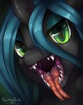  2014 changeling female forked_tongue friendship_is_magic green_eyes hair hi_res horn long_hair looking_at_viewer mouth_shot my_little_pony nummynumz open_mouth queen_chrysalis_(mlp) saliva sharp_teeth solo teeth tongue tongue_out 