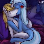  2014 bed blonde_hair blue_hair couple cutie_mark dragk duo equine female feral flower friendship_is_magic hair horn kissing male mammal my_little_pony pillow plant prince_blueblood_(mlp) rose straight trixie_(mlp) two_tone_hair unicorn 