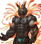  abs anthro biceps big_muscles black_fur black_nose blue_eyes bulge canine clothed clothing fur grey_fur half-dressed istani looking_at_viewer male mammal muscles pecs pose ripped solo speedo standing swimsuit tattoo toned topless wolf 