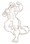  abs anthro biceps big_muscles cuntboy feline flexing intersex lion looking_at_viewer mammal mane modem_redpill monochrome muscles nipples nude pecs plain_background pose pussy smile solo toned 