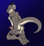  anthro blithedragon blue_eyes butt dragon erection horn humanoid_penis looking_at_viewer looking_back male nude paws penis piercing presenting presenting_hindquarters raised_tail scalie solo teasing turi_shadowscale 