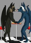  anthro banana bat biobatz claws darkwarlock duo food fruit long_tongue male mammal nightswing short_tail tongue wings 