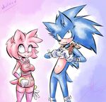  amy_rose anthro bandage big_breasts blue_fur blush breasts clothed clothing couple dullvivid duo fangs female fur gloves green_eyes looking_away male pink_fur scarf sega smile sonic_(series) sonic_boom sonic_the_hedgehog tan_fur 