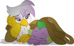  2014 absurd_res avian cuddling dragon duo eyes_closed female feral friendship_is_magic gilda_(mlp) gray-gold gryphon hi_res lying male mickeymonster my_little_pony sleeping smile spike_(mlp) wings 