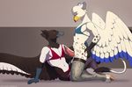  anthro avian balls bird bottomless bra clothed clothing crossdressing duo equine erection gay gryphon half-dressed hippogryph horse kneeling kumagoro lingerie lunalei magpie male mammal panties penis sephirothiel tongue underwear wings 