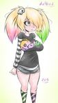  big_breasts blush breasts clothed clothing dullvivid emo female goth not_furry pigtails short_pants skully socks 