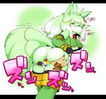  anthro blue_eyes blush breasts canine censored disembodied_hand disembodied_penis dog duo female fur green_fur hair kemono kuwatann long_hair male mammal open_mouth penis pussy solo_focus straight 
