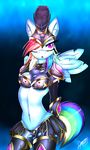  anthro blue_fur breasts clothed clothing equine female friendship_is_magic fur gamermac hair helmet mammal midriff multicolored_hair my_little_pony navel pegasus rainbow_dash_(mlp) rainbow_hair skimpy suit tight_clothing torn_clothing wings 