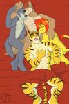  anthro canine dog feline group karupanda kouya_aotsuki lion male mammal morenatsu nude sleeping soutaro tiger torahiko_ooshima wolf 