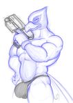  abs anthro avian beak biceps big_muscles bird blue_body bulge clothed clothing falco_lombardi feathers gs gun half-dressed looking_at_viewer male muscles nintendo pecs pose ranged_weapon sketch solo speedo standing star_fox swimsuit toned topless video_games weapon 