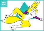  2015 anthro bandai breasts canine digimon female fox mammal nipples nude pussy raised_leg reddragonkan renamon solo 