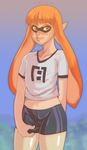  abstract_background angry anthro blush cephalopod clothed clothing embarrassed female flat_chested hair inkling jollymount nintendo orange_hair scowl solo splatoon squid sweat video_games 
