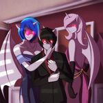  2015 anthro anthrofied black_hair blue_hair cleavage clothed clothing dress elbow_gloves equine eyewear female fleur_de_lis_(mlp) friendship_is_magic glasses gloves glowing glowing_eyes group hair horn male mammal marik_azemus34 my_little_pony pink_hair rumble_(mlp) succubus suit two_tone_hair vinyl_scratch_(mlp) winged_unicorn wings 