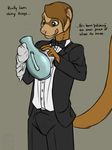  bow_tie bulge butler erection erection_under_clothes ferret humor licking licking_lips male mammal mustelid nateday penis polish rag raised_tail shiny solo text tongue tongue_out tuxedo vase 