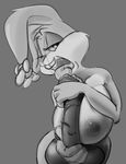  2015 anthro babs_bunny big_breasts bow breasts buckteeth duo fellatio female floppy_ears fur lagomorph mammal monochrome nude oral penis rabbit saran-rape sex tiny_toon_adventures tongue warner_brothers 