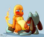  anal anal_penetration blush charmander cowgirl_position cute_fangs digital_media_(artwork) dripping duo eyes_closed fire gay lying male nintendo on_back on_top penetration penis pok&eacute;mon precum reclining redimplight riolu sex signature straddling video_games 