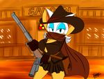  2013 anthro bat big_breasts breasts cleavage clothed clothing english_text female gun huge_breasts mammal ranged_weapon rifle rouge_the_bat sega solo sonic_(series) supersonicrulaa text weapon 