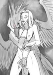  anthro avian beak breasts duo feathered_wings feathers female fingering greyscale human human_on_anthro interspecies male mammal monochrome nipples nude sex spot_color spread_wings standing straight syrinoth vaginal vaginal_fingering wings 