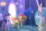  2014 blonde_hair blue_eyes bluse cutie_mark equestria_girls equine female friendship_is_magic group hair horn inside mammal mirror my_little_pony portal princess_celestia_(mlp) princess_luna_(mlp) purple_eyes purple_hair red_hair sunset_shimmer_(eg) twilight_sparkle_(mlp) two_tone_hair unicorn winged_unicorn wings 