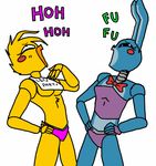 animated animatronic anthro avian bird blush breasts chicken clothing duo female five_nights_at_freddy&#039;s five_nights_at_freddy&#039;s_2 girly gud humor lagomorph laugh machine male mammal mechanical open_mouth rabbit robot smile text toy_bonnie_(fnaf) toy_chica_(fnaf) 