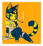  animal_crossing ankha bandage blonde_hair breasts cat clothed clothing egyptian feline female fur hair lexivineart mammal nintendo pipe skimpy solo video_games whiskers wrapped yellow_fur 