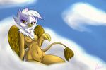  2015 anthro anthrofied atane18 avian beak breasts brown_fur brown_nipples butt clitoris cloudscape female friendship_is_magic fur gilda_(mlp) gryphon my_little_pony navel nipples outside pubes pussy sitting sky smile solo wings yellow_eyes 